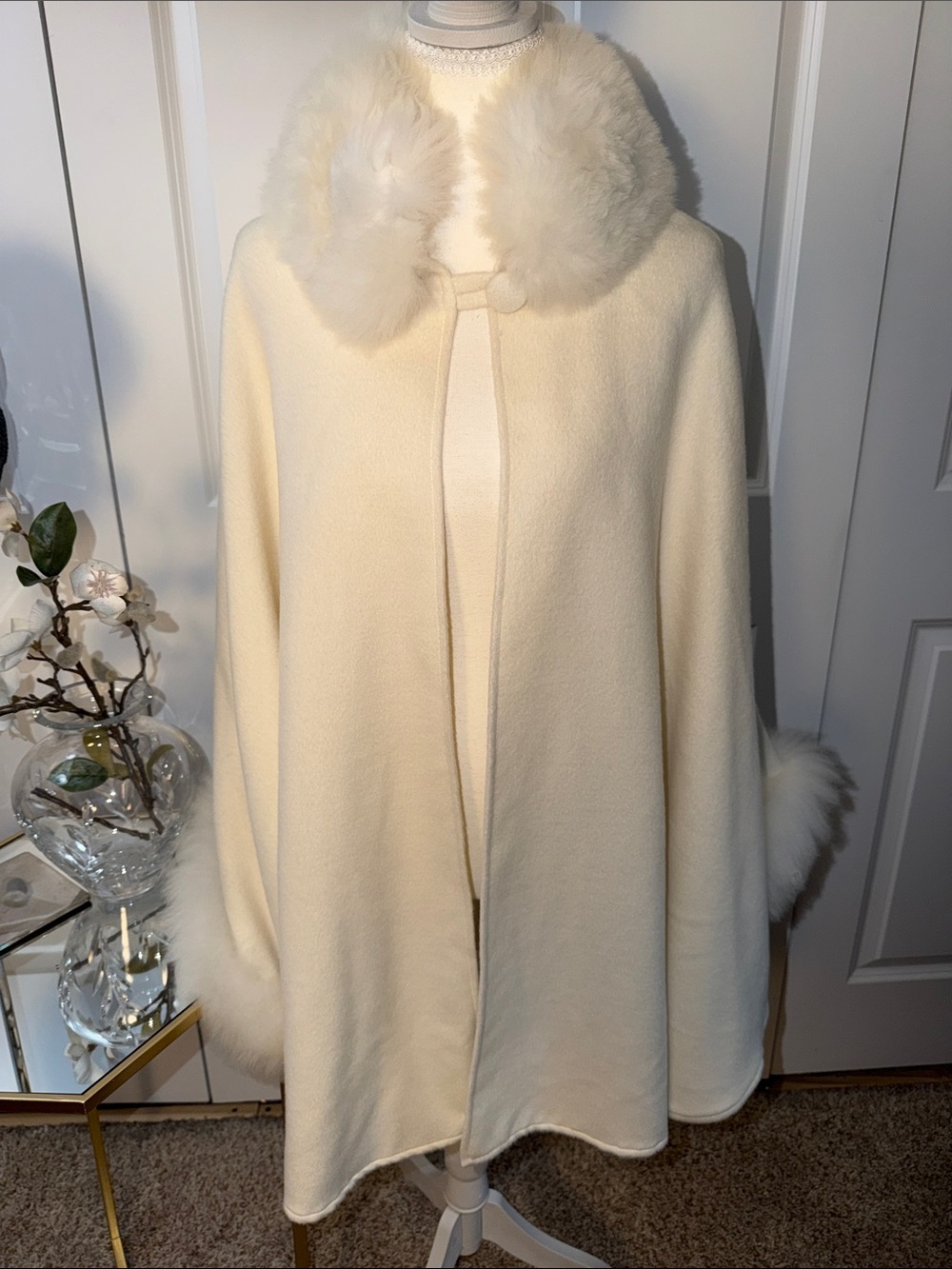 Australian Alpaca and wool white icory Cape Coat